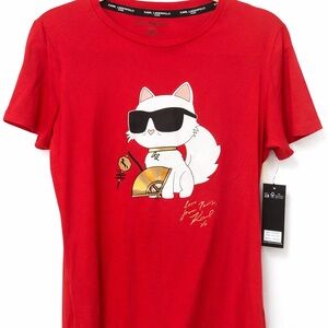 Karl Lagerfeld Red Cat Graphic Tee